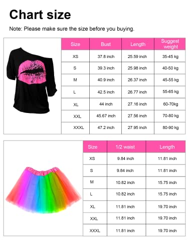 Blulu 80S Costume Accessories Set T-Shirt Tutu Headband Earring Necklace Leg Warmers(Rainbow,Xs) #TOP1