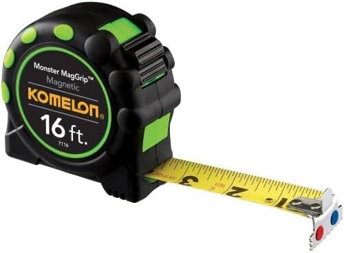 4 Pack Komelon 7116 16' x 1" Monster MagGrip Rubberized Case, Magnetic Tip Tape Measure