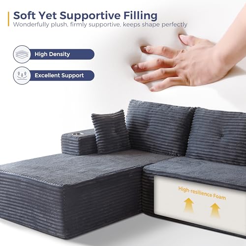 Image of MAXYOYO Modular Sectional Couch with L-Shape Chaise and Loveseat, Modern Boneless Couch for Living Room, Oversized Sofa with Deep Seat, No Assembly Required, Dark Grey