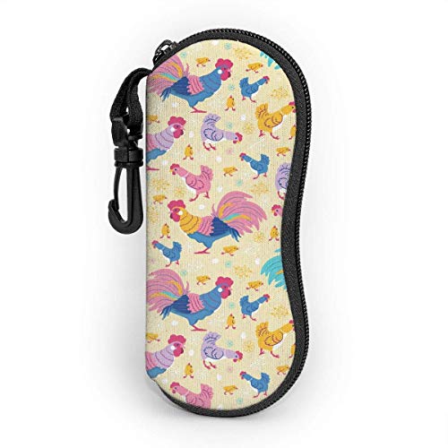 Lacenoon Fun Pollos, para hombre y mujer, diseño de personalidad de moda, duradero, portátil, gafas de sol, con cremallera, carcasa dura, caja con gancho