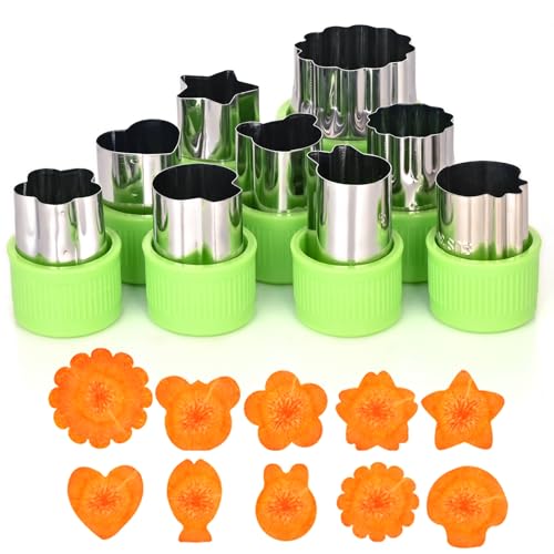 9 Pcs Vegetable Cutter Shapes Set, Stainless Steel Cookie Stamps Mold for Baking, Multi Shape Size Animal Cookie Cutters, Green - image 5