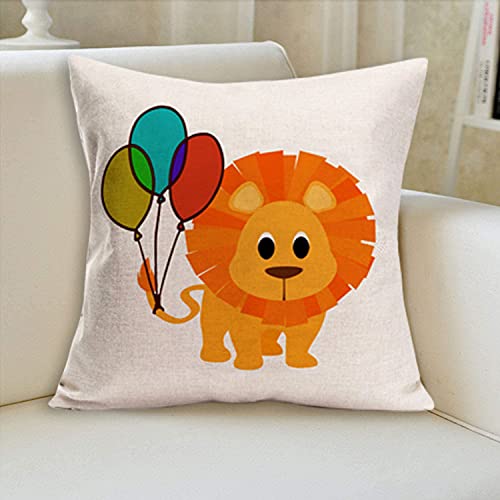 Xihomeli 20X20 Inch Set Of 4 Throw Pillow Covers Cute Animal Hippo Elephant Lion Penguin Bird Cotton Linen Cartoon Colorful Balloon Cushion Case Square Pillowcase For Kids Room #TOP1