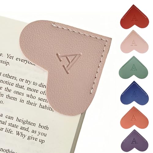 Personalized Leather Heart Bookmarks with Initials Custom Corner Book Mark for Reading Women Teacher Student Book Lovers Book Readers Meaningful Gifts (Red+Pink A)