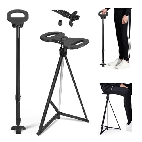 Yapasopu Gehstock mit Sitz faltbar 150KG, 2-in-1 Sitzstöcke für...