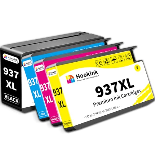 Hookink Zestaw 4 wkładów atramentowych 937XL z chipem, kompatybilny z HP 937XL, kompatybilny z HP937 937e do HP Officejet pro 9730 9120b 9110b 9720 9130b 9117b 9720b