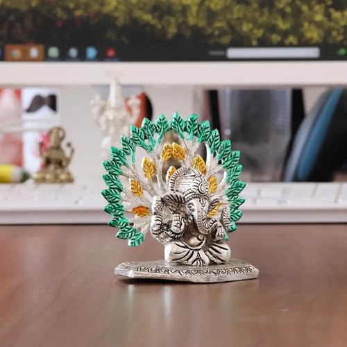 Image of KridayKraft Elegant Mini Ganesh Murti - Divine Lord Ganesh Idol for Home & Office Decor, Intricately Designed Pooja Statue & Spiritual Showpiece for Living Room, Bedroom, Temple (Silver)