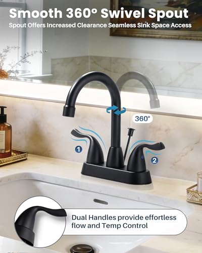 Robinet de salle de bain haut de gamme ARCORA noir mat double commande avec bonde de vidange complète