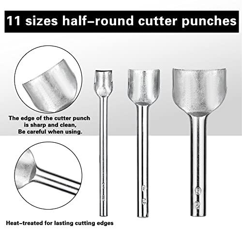 Yizzvb 11 Sizes Half-Round Cutter Punch, Leather Punch Tool, Leather Craft Half Round Cutter Punch Strap Tools for Crafting Strap Belt, Wallet and Bag, 3-45 mm