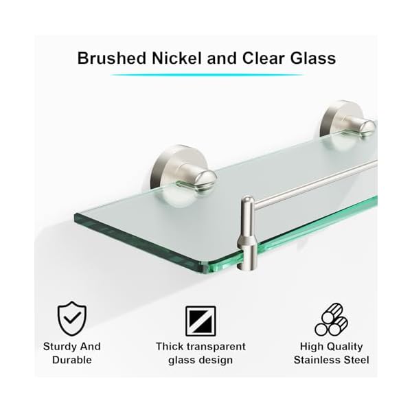 KOCOK Estante de vidrio para baño con toallero, estante de vidrio flotante con toallero, estante de baño de vidrio templado de acero inoxidable con soporte para toallas, accesorios modernos