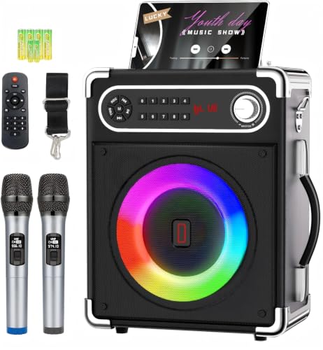 Image of Karaoke Machine with 2 Wireless Microphones, Portable Bluetooth Speaker