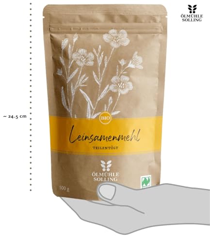 ÖLMÜHLE SOLLING - BIO Leinsamenmehl teilentölt | Mehl aus kaltgepresster Bio-Leinsaat. Leinsamenmehl für Müsli sowie zum Backen von Broten und Backwaren | Inhalt: 500 g