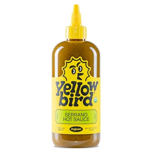 Yellowbird® Organic Serrano Hot Sauce 19.6 oz. Tabletop Size (Kinda Hot | 1 Bottle | Made w/ Organic Garlic, Cucumber, & Lime)