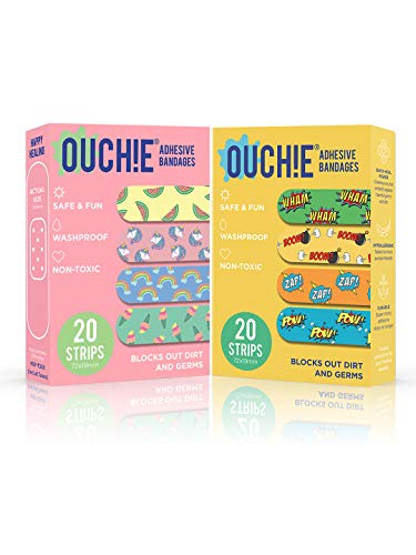 Image of Ouchie Non-Toxic Printed Bandages Double Combo (40 Pack) - Pink & Yellow