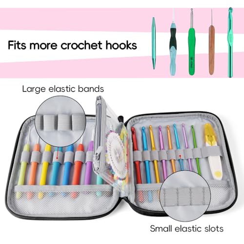 Wanshui Crochet Hook Case,Portable Zipper Storage Organizer Bag for Crochet Hooks, Knitting Needles, Project & Sewing Supplies, Lightweight,Easy to Hold (No Accessories Included).Pink Flower