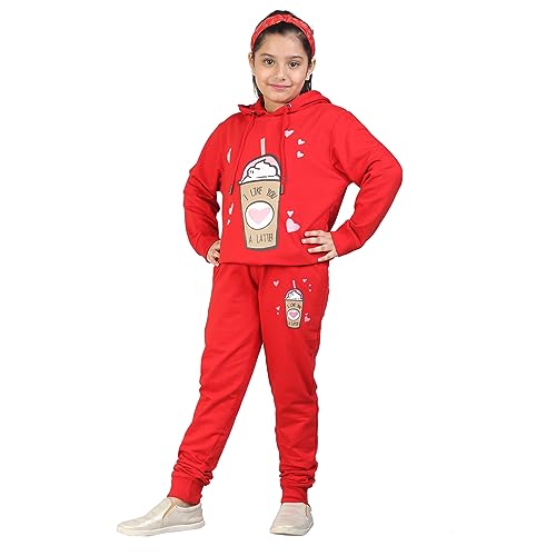 Image of LABEL MY Girls Cotton Loop Knit Full-Sleeve Printed Hoodie Sweatshirt & Joggers Tracksuit | Comfortable and Stylish Coord Set for Kids & Teens| 5-16 Years