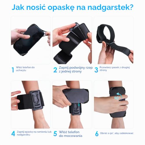 Cikyner Sportowa opaska na telefon, kieszeń i uchwyt do biegania obracany o 360° i zdejmowany pasek na nadgarstek