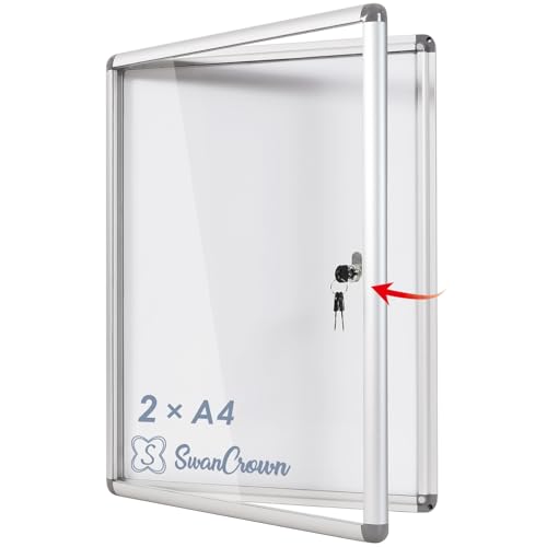 Swansea Tableau d'affichage Verrouillable Vitrine Affichage Tableau Blanc Vitrine magnétique avec cadre en aluminium 49 x 36 cm (2 x A4)