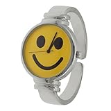Genevia Platinum Women Smiley Face Cuff Watch