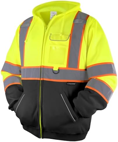 TICONN Hi Vis Safety Hoodie, ANSI Class 3 Reflective Fleece Sweatshirt