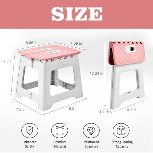 Todetana Folding Step Stool for Adults, Kids Bathroom Stool, Plastic Pink Stepping Stool for Living Room, Compact Fold Up Step Stool, Small Kitchen Foot Stool