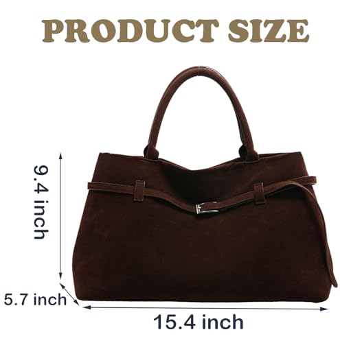 Dark Brown Retro Suede Tote, Fashion Shoulder Bag, Travel Shopping Purse (coffee) by Bryqona - Used condition - Image 4