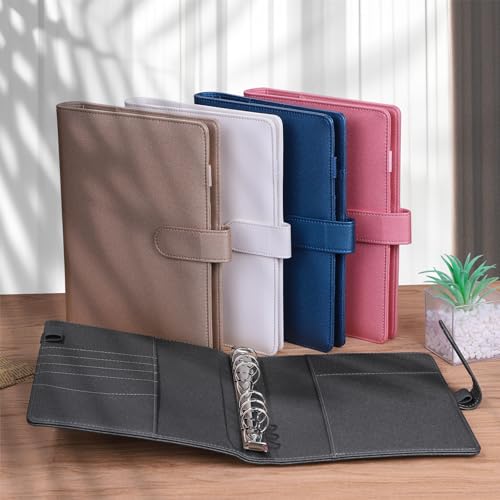 Image of Antner A5 Notebook Binder with 6 Ring Photocard Cover, PU Leather Refillable Budget Binder Loose Leaf Personal Organizer with Magnetic Buckle, Glitter Black