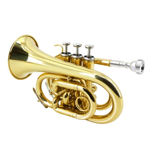 Yinfente Bb Flat Pocket Trumpet Bass Trumpet For Beginner,Student With Cleaning cloth, Silver plated...