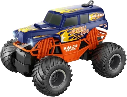 DIOXSTAR 1.16 scale Thrilling Remote Control Monster Truck Races, Rechargeable, RC Truck with Spray and LED Lights, Rugged and Dynamic, 360-Degree Spins, (Blue)