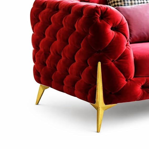 Image of A to Z Furniture Modern Classic Fabric & Valvet Tufted Chesterfield Sofa Living Room and Office (3+1= 4 Seater Sofa Set with Footrest Maroon)