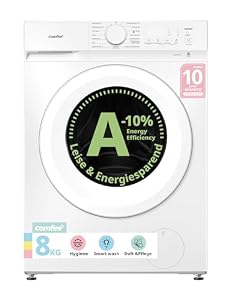 Comfee Frontlader Waschmaschine 8kg, Washing Machine mit Tierhaar-Programm & Dampffunktion,16 Programme,Energy Efficiency Class A-10%,Nachlegefunktion, Leise & Energiesparend, CF08EWP05W, Weiß