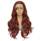 Lenaqueen HD LACE Front Wig Wavy 13X6 Glueless Synthetic Lace Front Wigs Futura Fiber Heat Resistant Synthetic Lace Wigs Pre-plucked Hairline Synthetic Wig for Black Women (Wine Red)