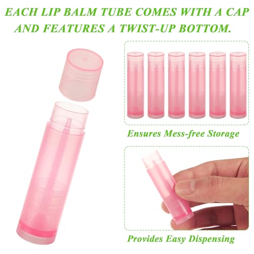 200PCS Plastic Lip Balm Tubes, Chapstick Tubes Empty, Lip Balm Containers with Filling Tray and Spatula, Rotating Type Refill Lip with Cap for DIY(5ml/5g, Pink)3