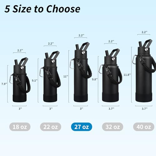 Image of BJPKPK 27oz Insulated Water Bottle with 3 Lids, Straw Lid & Handle