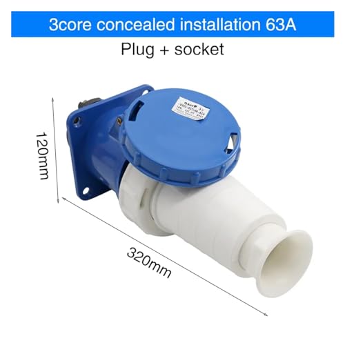 Conector de Aviación Industrial Impermeable 3, 4 y 5 Pines 63A Azul miniatura 2