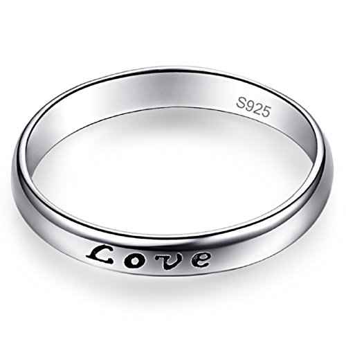 3mm 925 Sterling Silver Wedding Band for Women Carved Love Design Stackable Promise Ring for Her Size 6-94
