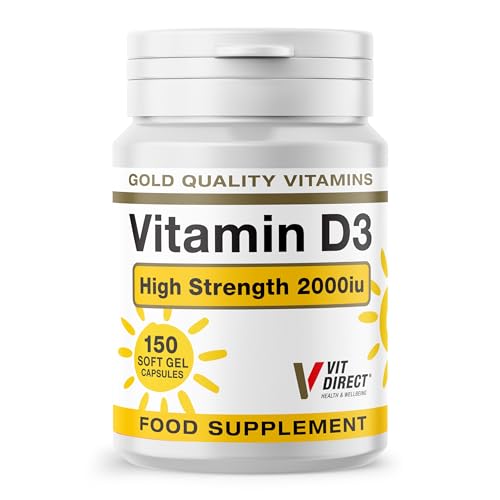 Vit Direct - Vitamin D3-150 Soft Gel Capsules - High Strength 2000iu - Daily Supplement - Supports Overall Health - Improves Mood - Builds Strength - Vitamin D Tablets - Easy to Take