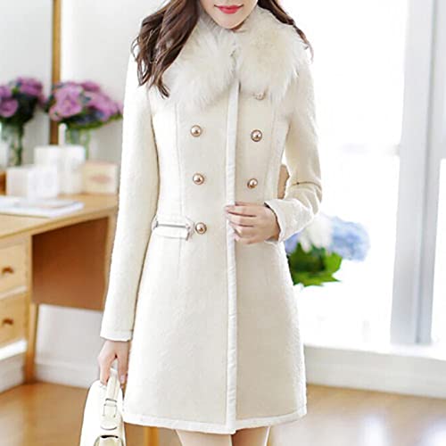 Cardigo Women Coats Winter Warm Outerwear Wool Lapel Trench Parka Coat Long Jackets Overcoat White, X-Large #TOP1