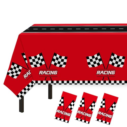 Childom 3Pcs Racing Car Plastic Tablecloth, Race Birthday Party Decorations, 54'' x 108'' Checkered Table Cloth Decor, Favors Rectangular Tablecloth for Boys Baby Shower Home by Childom - Image 8