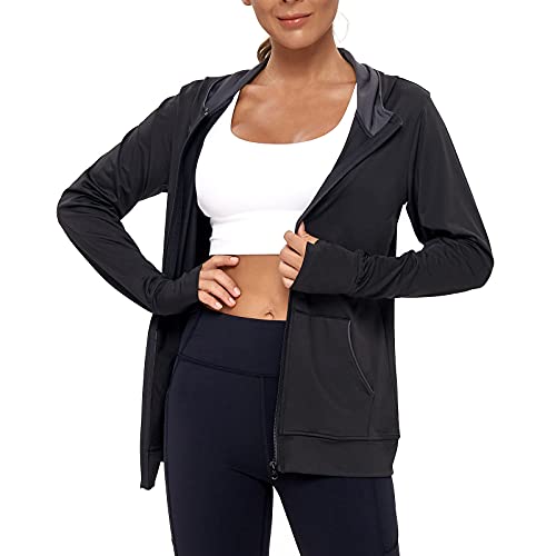 AMZSPORT Womens Running Jacket, Long Sleeve Sports Gym Hoodies Yoga Fitness Top with Pockets - Image 4