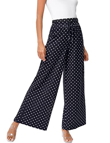 KOJOOIN Women's Wide Leg Pants Casual Palazzo Summer Flowy Pants Elastic High Waist Lounge Drawstring Long Trousers for Women3