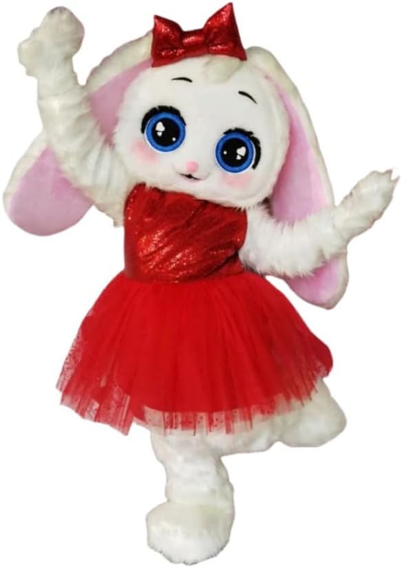 White Rabbit Walk Mascot Costumes Clothing Red Dress Mascot Carnival Party