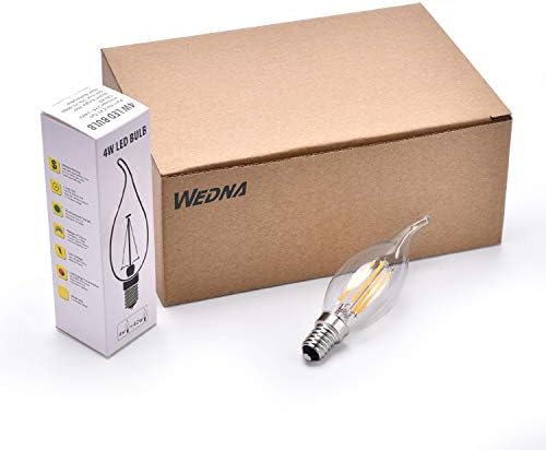 Wedna 10 Pack E14 Flame Tip LED Filament Candle Light Bulb, 4W 420 LM - 40W Incandescent Bulbs Equivalent - Small Edison Screw Clear Candle Bulb, Non-Dimmable, 2700K Warm White
