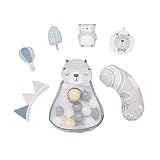 MoMi PASTEL łuk do zabawy z matą do raczkowania 3 w 1 dla dzieci od urodzenia, mata do aktywności sensorycznej z 2 arkuszami, kąpiel z piłkami, 5 zabawek, 30 piłek z torbą, poduszka do raczkowania