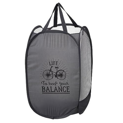 カインズ(CAINZ) ポップアップバスケット 幅36cm 奥行36cm 高さ56cm グレー 自転車 柄 ランドリーバスケット カゴ ランドリー 室内 折りたたみ 衣類 小物 収納 洗濯用品