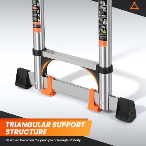 Image of Telescoping Ladder 12.5 FT A Frame, Extension Multi-Purpose with Balance Bar Heavy Duty 330 lbs Max Capacity for Home and Outdoor Work, Silver