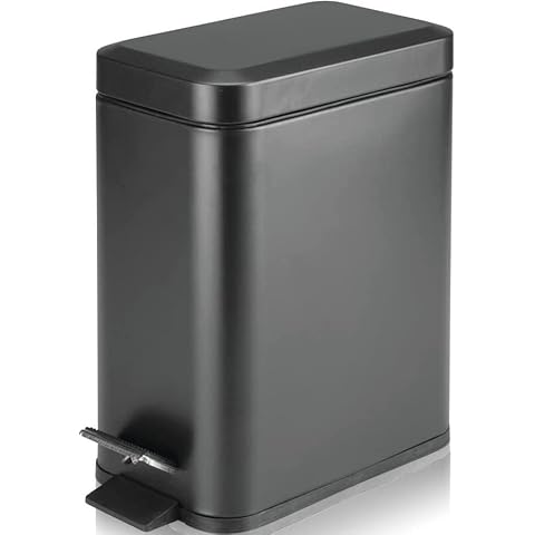Homie Soft Close, rechteckiger Abfalleimer 5L mit Anti-Bag Slip Liner und Deckel, Verwendung als Mini-Mülleimer, schlanker Staubeimer oder Dekor im Badezimmer Cover