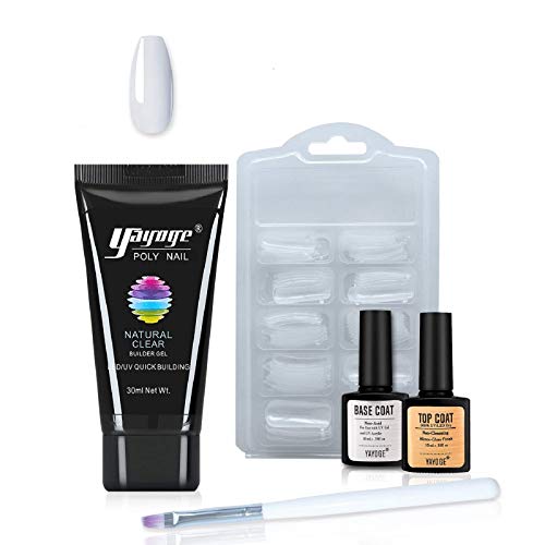 Yayoge Poly Gel Nail Extension Gel - 30ML Clear Builder Nail Gel for Nail Extension Poly Nail Gel Builder Enhancement Salon Nail Easy DIY at Home False Poly Nail Extension Gel nail art starter