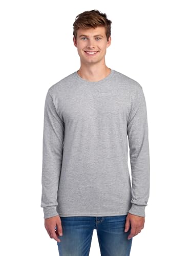 Jerzees Men's Dri-Power Cotton Blend Long Sleeve Tees, Moisture Wicking, Odor Protection, UPF 30+, Sizes S-3X, Athletic Heather, Medium