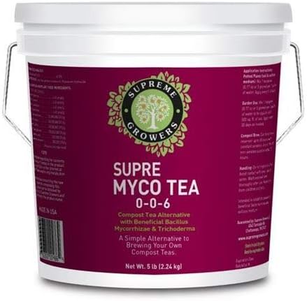 Supre Myco Tea All Natural Compost Tea Concentrate Beneficial Bacteria and Fungi with Bacillus Mycorrhizae Trichoderma to Enhance Soil 5lb Bucket Makes 470 Gallons New Tea HAS Double The MICROBES
