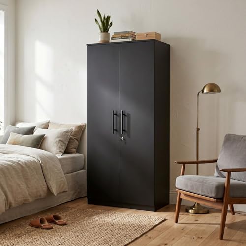 Image of FFO Wardrobe with 2 Doors & 2 Drawers | Multi-Purpose Wardrobe Organizer with Shelves | Engineered Wood Cupboard for Living Room, Bedroom & Office | Modern Sideboard Storage Unit DIY.